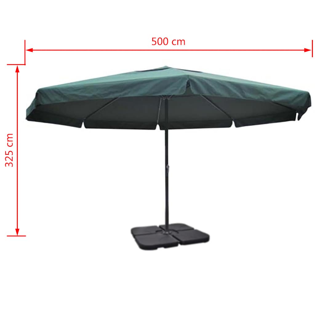 Garden Parasol Aluminium Portable Base green white Plastic Waterproof LED 50 cm