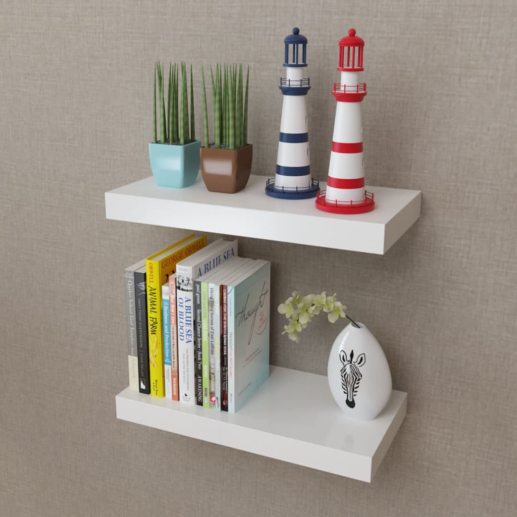 2 Mdf Floating Wall Display Shelves Book/Dvd Storage