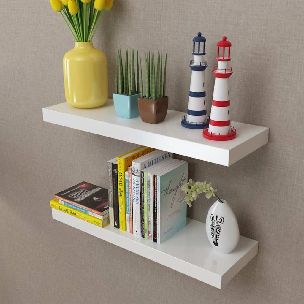 2 Mdf Floating Wall Display Shelves Book/Dvd Storage