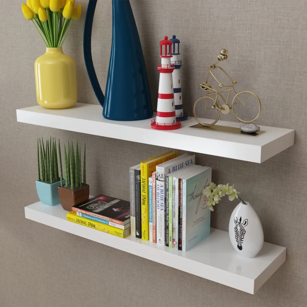 2 Mdf Floating Wall Display Shelves Book/Dvd Storage