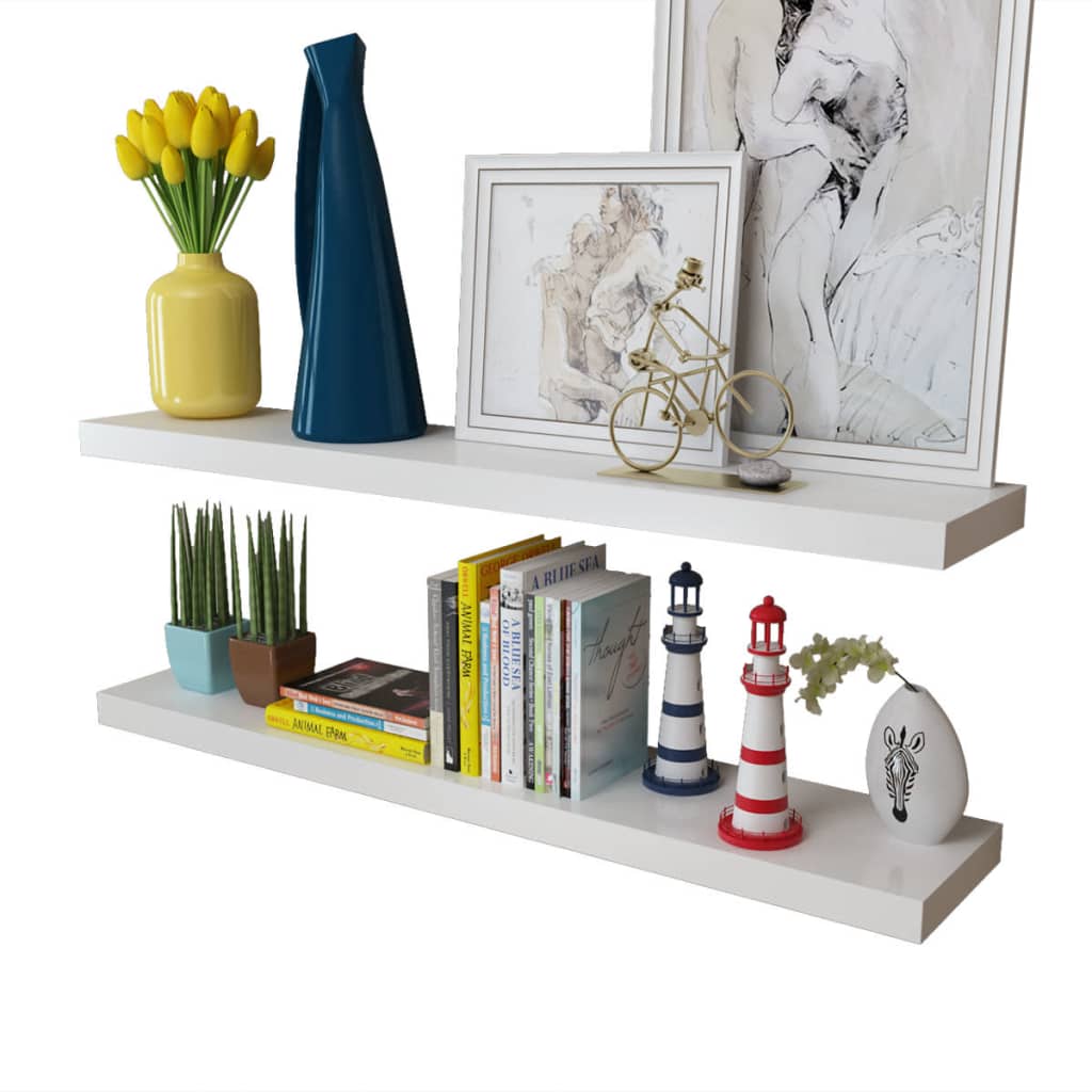 2 Mdf Floating Wall Display Shelves Book/Dvd Storage