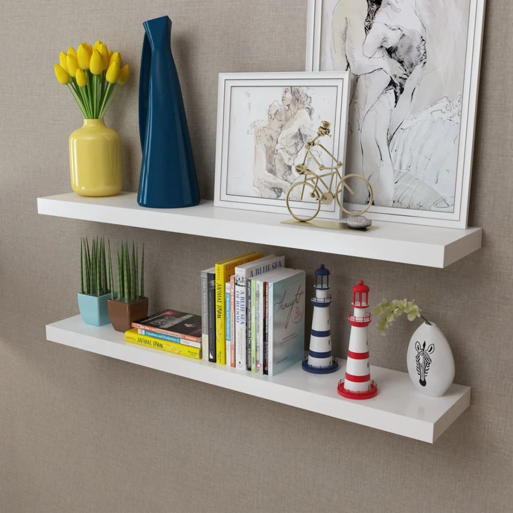 2 Mdf Floating Wall Display Shelves Book/Dvd Storage