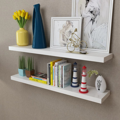 2 Mdf Floating Wall Display Shelves Book/Dvd Storage