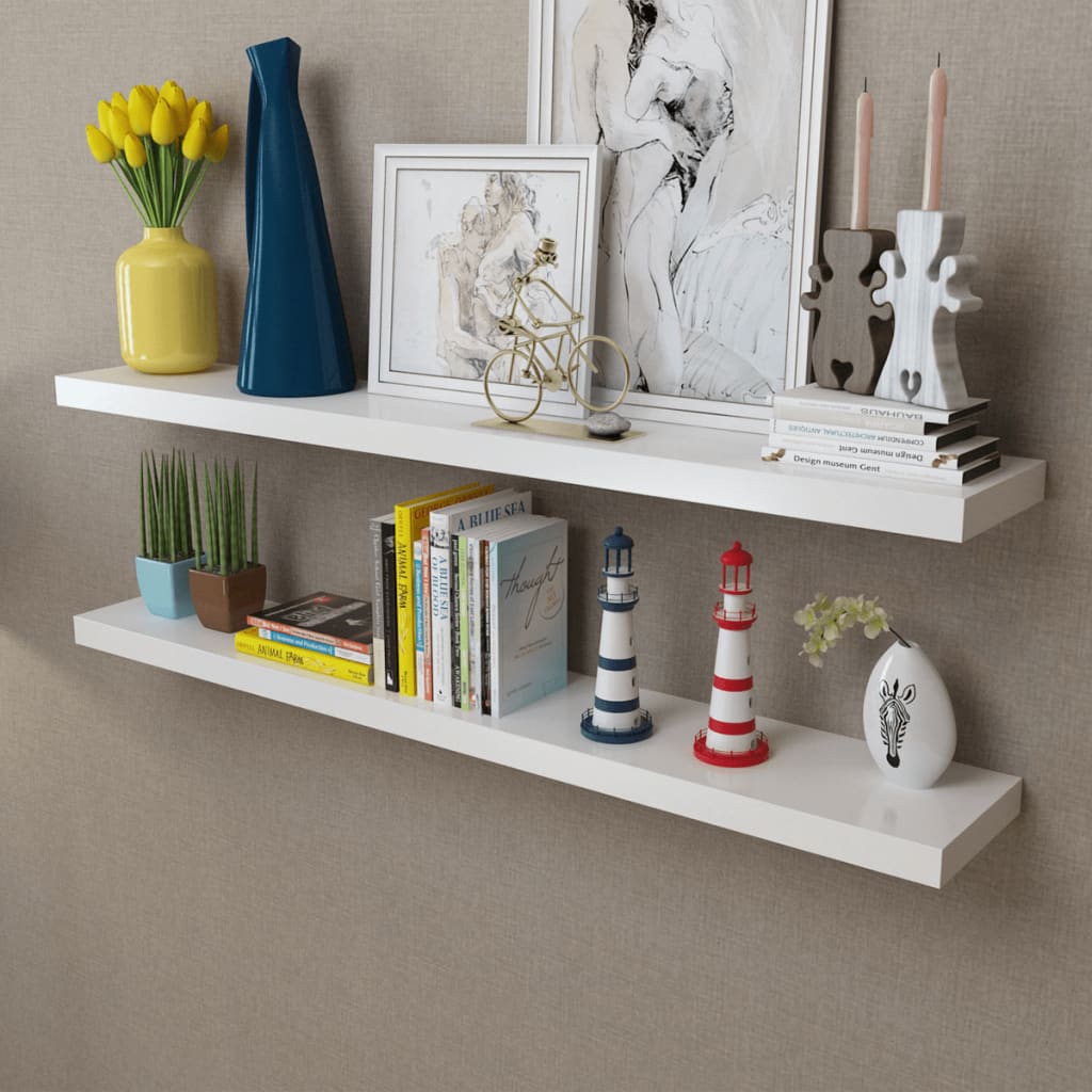 2 Mdf Floating Wall Display Shelves Book/Dvd Storage