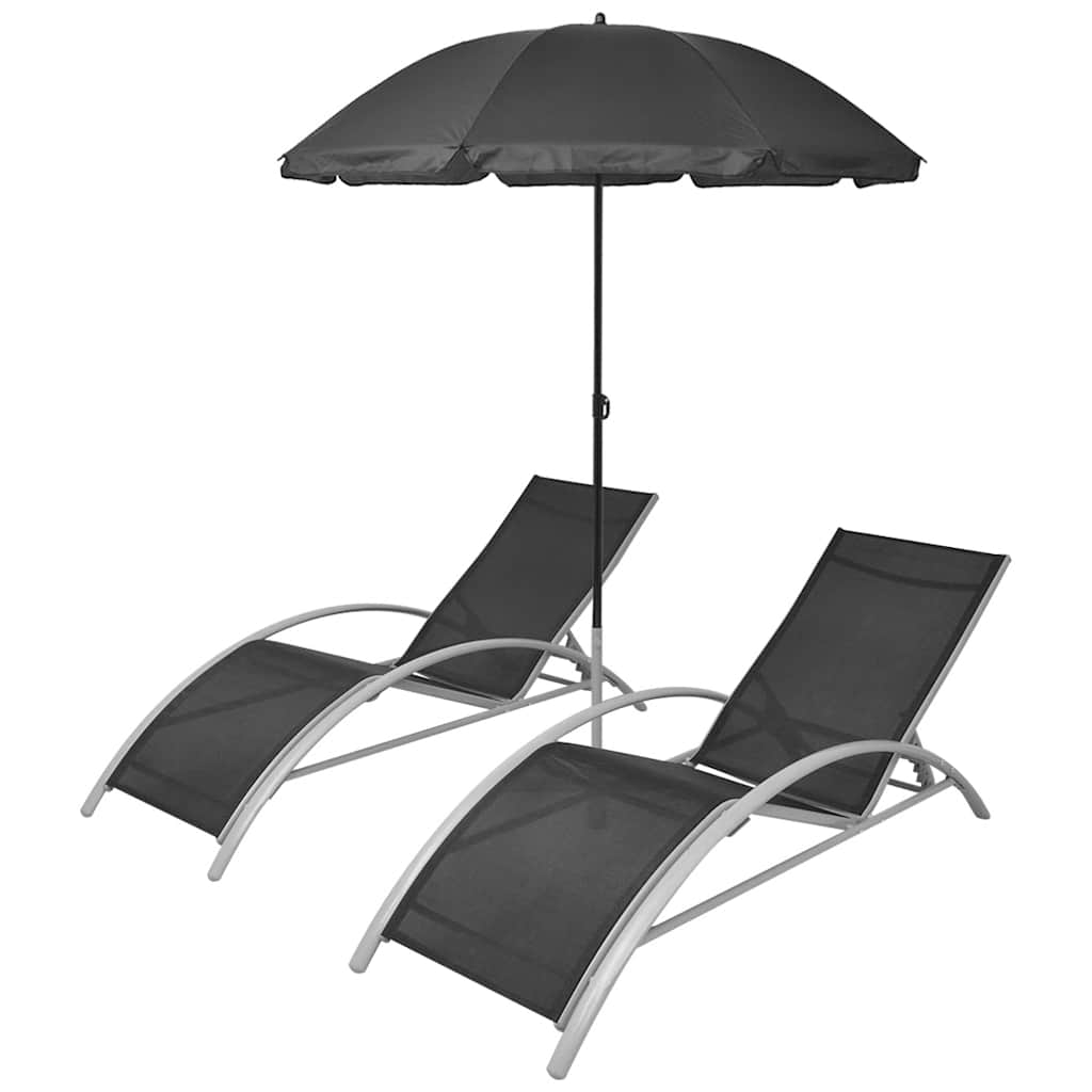 Sunloungers Sun Loungers Umbrella Aluminium Black Garden Patio Recliner Beds 156