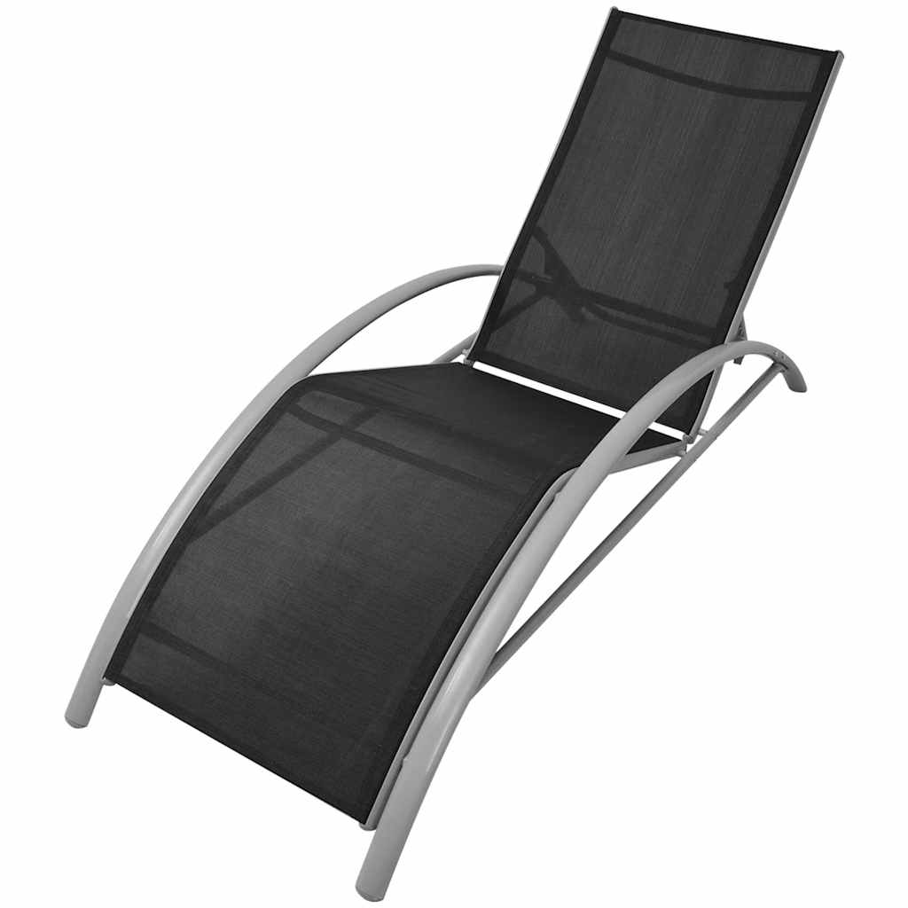 Sunloungers Sun Loungers Umbrella Aluminium Black Garden Patio Recliner Beds 156