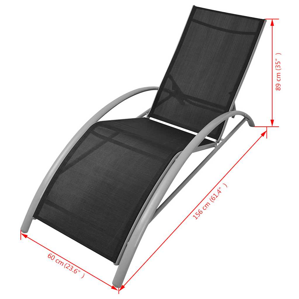Sunloungers Sun Loungers Umbrella Aluminium Black Garden Patio Recliner Beds 156