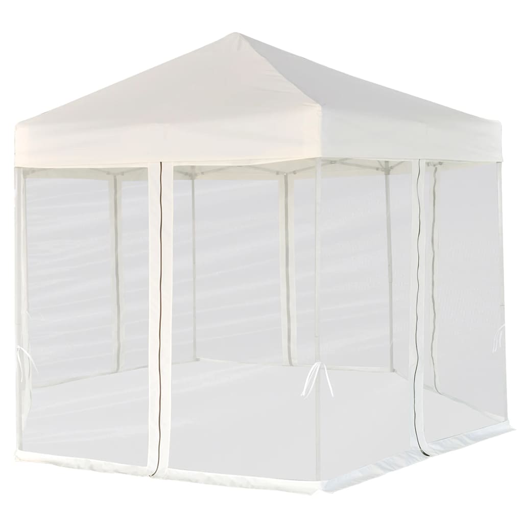 Gazebo Hexagonal Pop Up Marquee 3.6x3.1m 6 Sidewalls Garden Tent grey taupe 360
