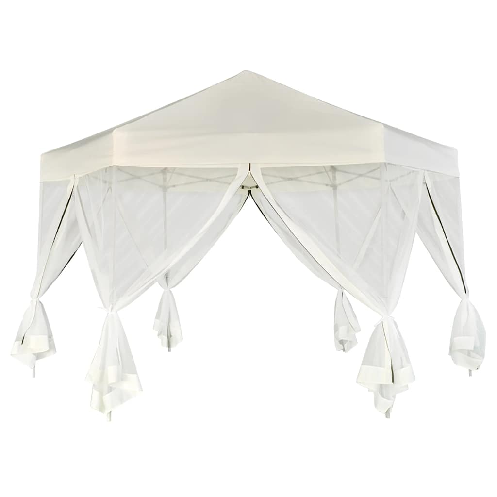 Gazebo Hexagonal Pop Up Marquee 3.6X3.1M 6 Sidewalls Garden Tent Grey Taupe 360