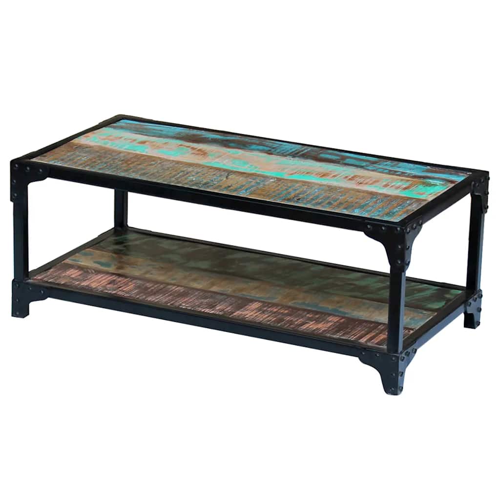 Coffee Table Coffee Table Multicolour Solid Reclaimed Wood + Steel Frame LED Sol