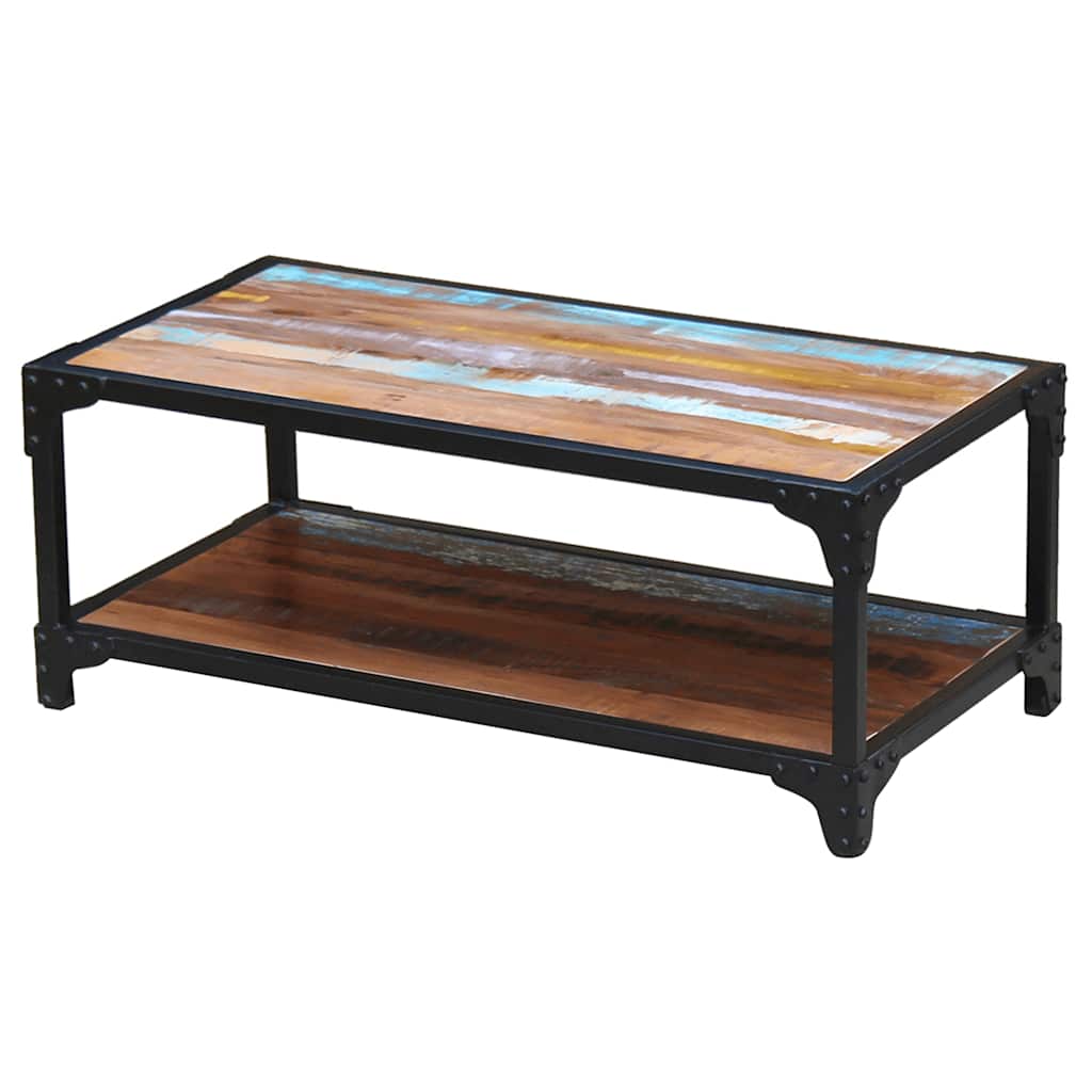 Coffee Table Coffee Table Multicolour Solid Reclaimed Wood + Steel Frame LED Sol