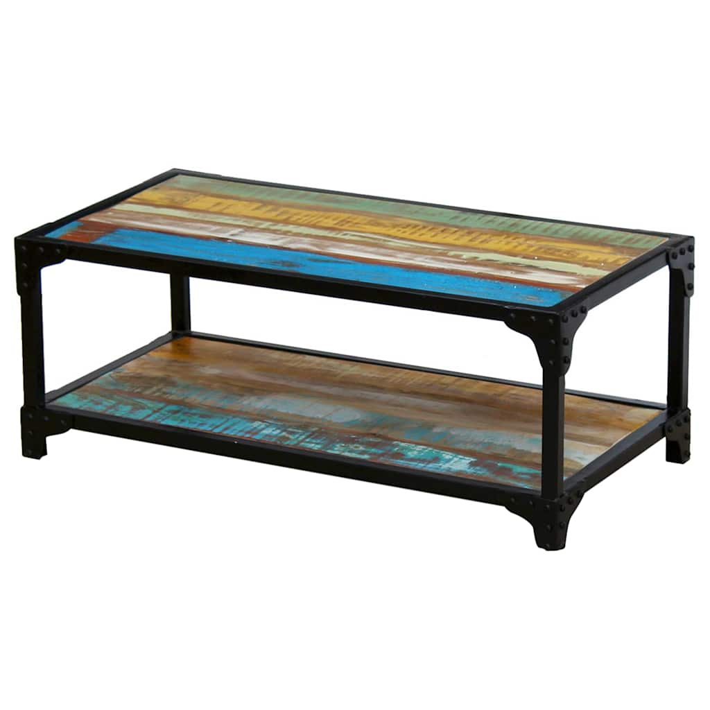 Coffee Table Coffee Table Multicolour Solid Reclaimed Wood + Steel Frame LED Sol
