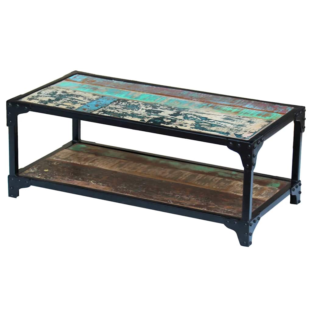 Coffee Table Coffee Table Multicolour Solid Reclaimed Wood + Steel Frame LED Sol