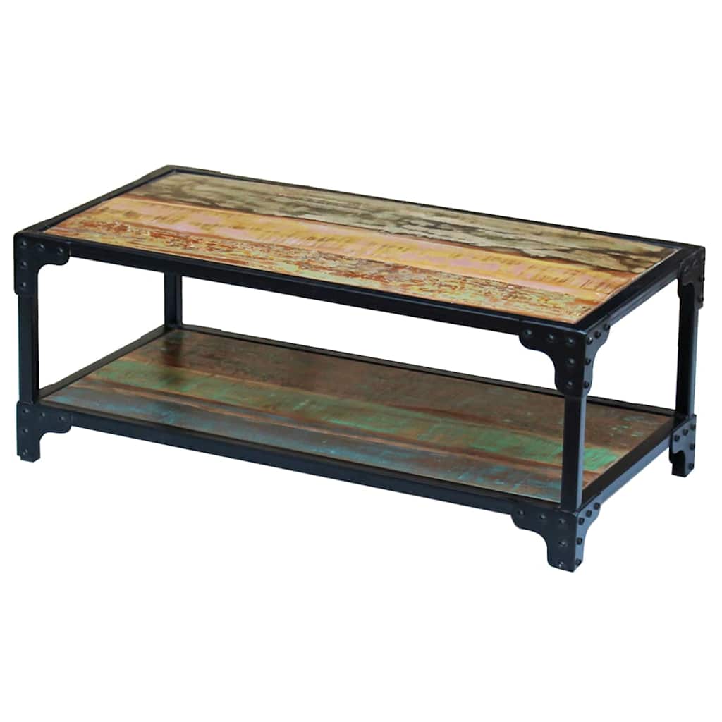 Coffee Table Coffee Table Multicolour Solid Reclaimed Wood + Steel Frame LED Sol