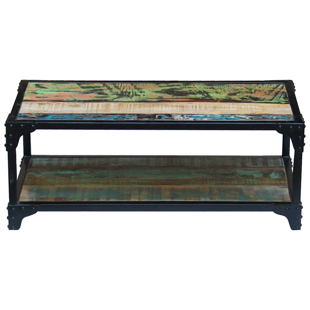 Coffee Table Coffee Table Multicolour Solid Reclaimed Wood + Steel Frame LED Sol