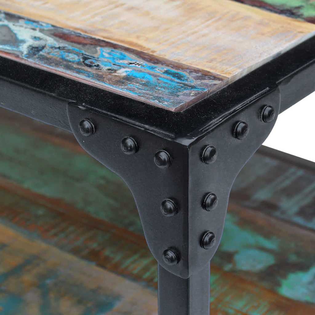 Coffee Table Coffee Table Multicolour Solid Reclaimed Wood + Steel Frame LED Sol