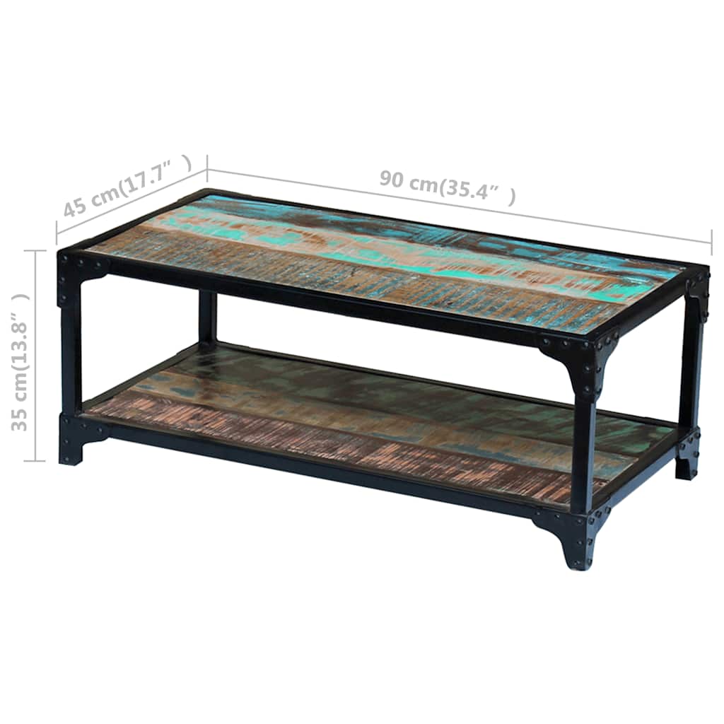 Coffee Table Coffee Table Multicolour Solid Reclaimed Wood + Steel Frame LED Sol