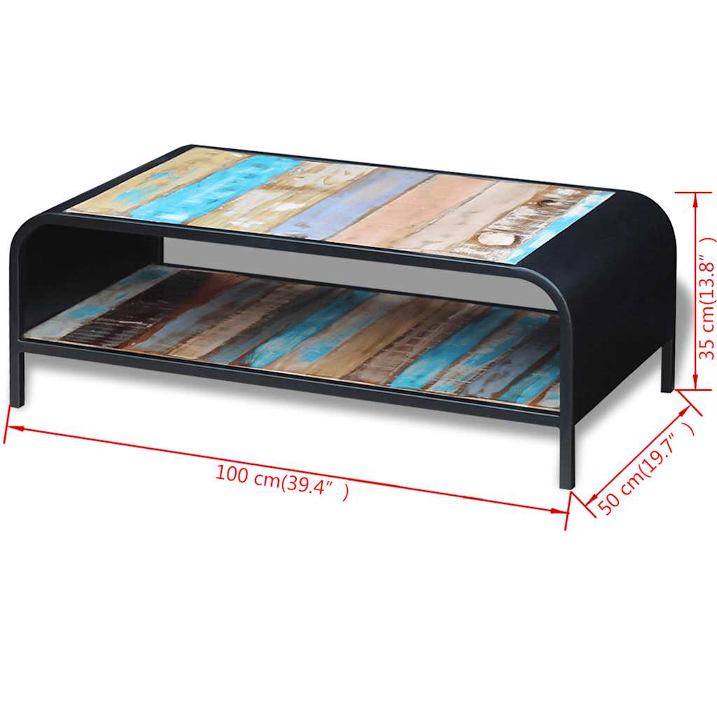 Coffee Table Solid Reclaimed Wood Multicolour Solid reclaimed wood + steel frame