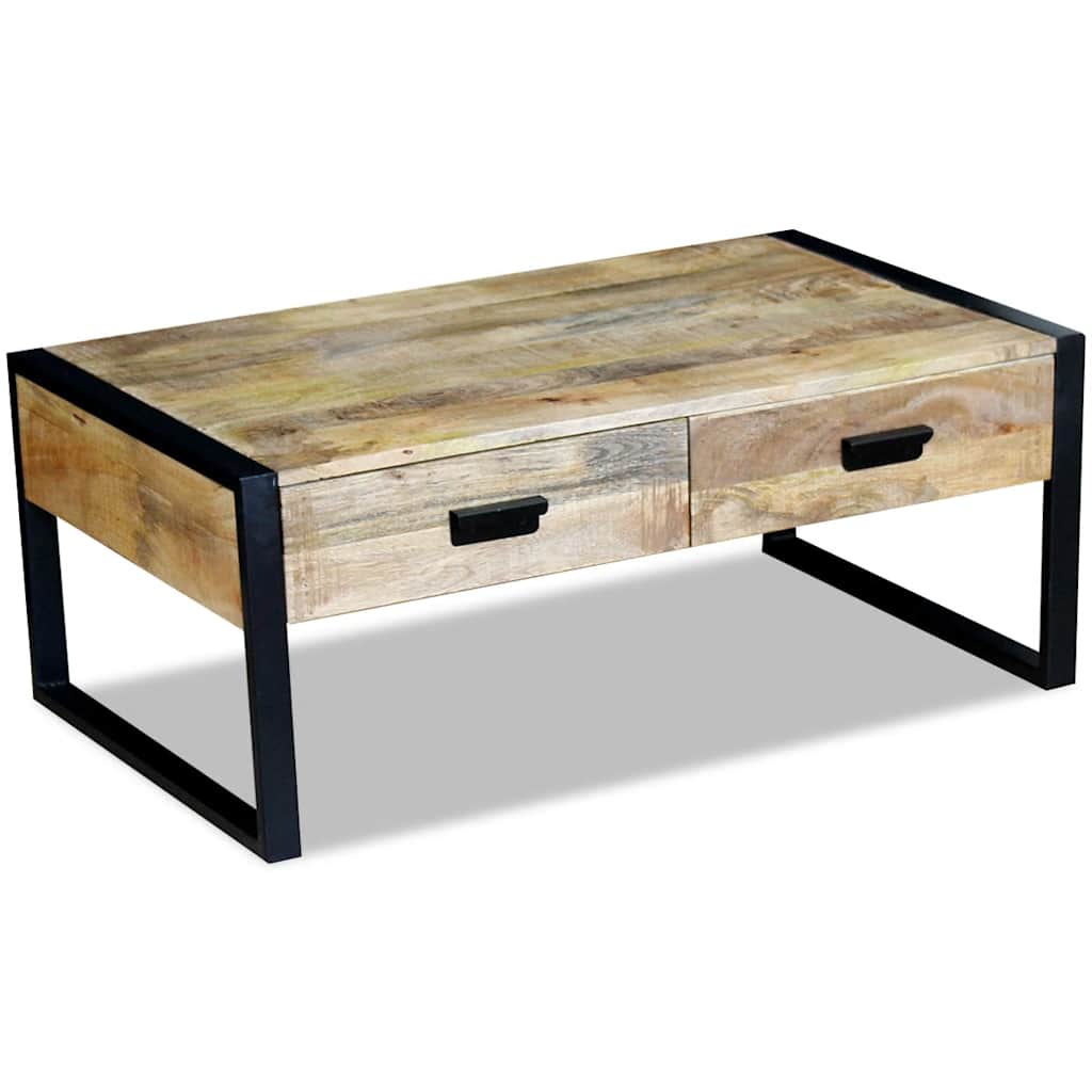 Coffee Table Solid Mango Wood 2 Drawers Living Room Storage 100cm 100 cm