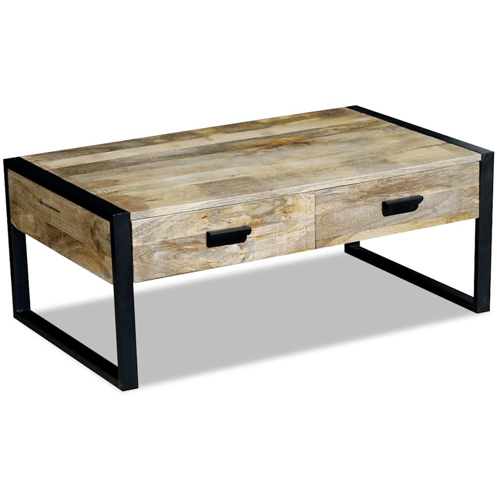 Coffee Table Solid Mango Wood 2 Drawers Living Room Storage 100cm 100 cm