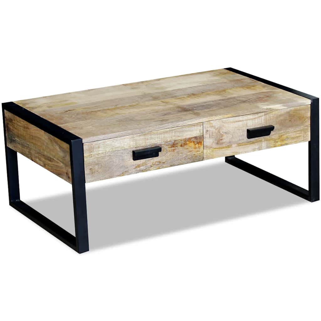 Coffee Table Solid Mango Wood 2 Drawers Living Room Storage 100cm 100 cm