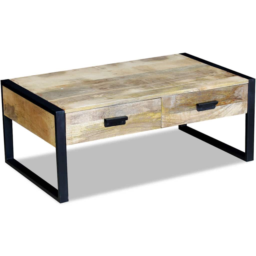 Coffee Table Solid Mango Wood 2 Drawers Living Room Storage 100cm 100 cm