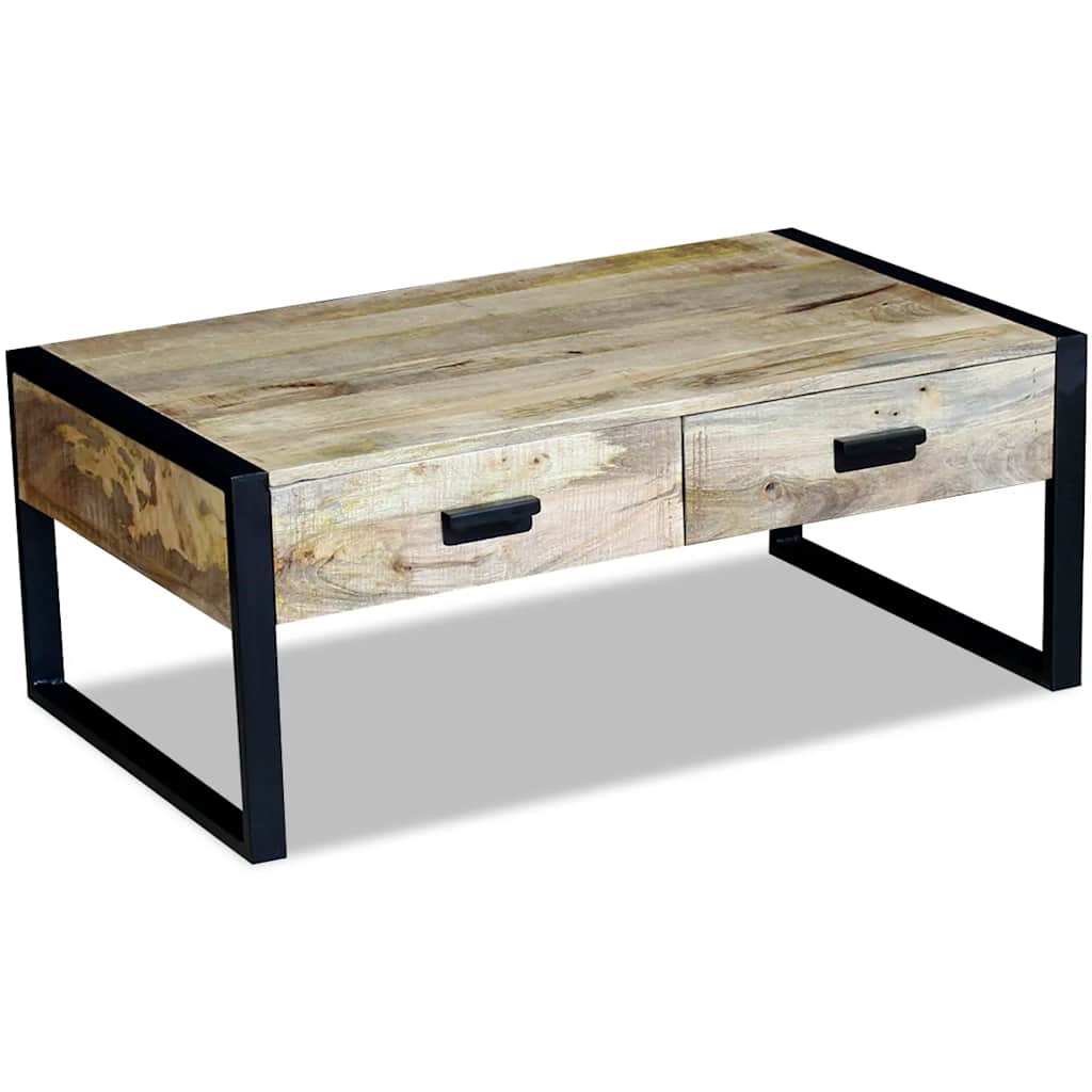 Coffee Table Solid Mango Wood 2 Drawers Living Room Storage 100cm 100 cm