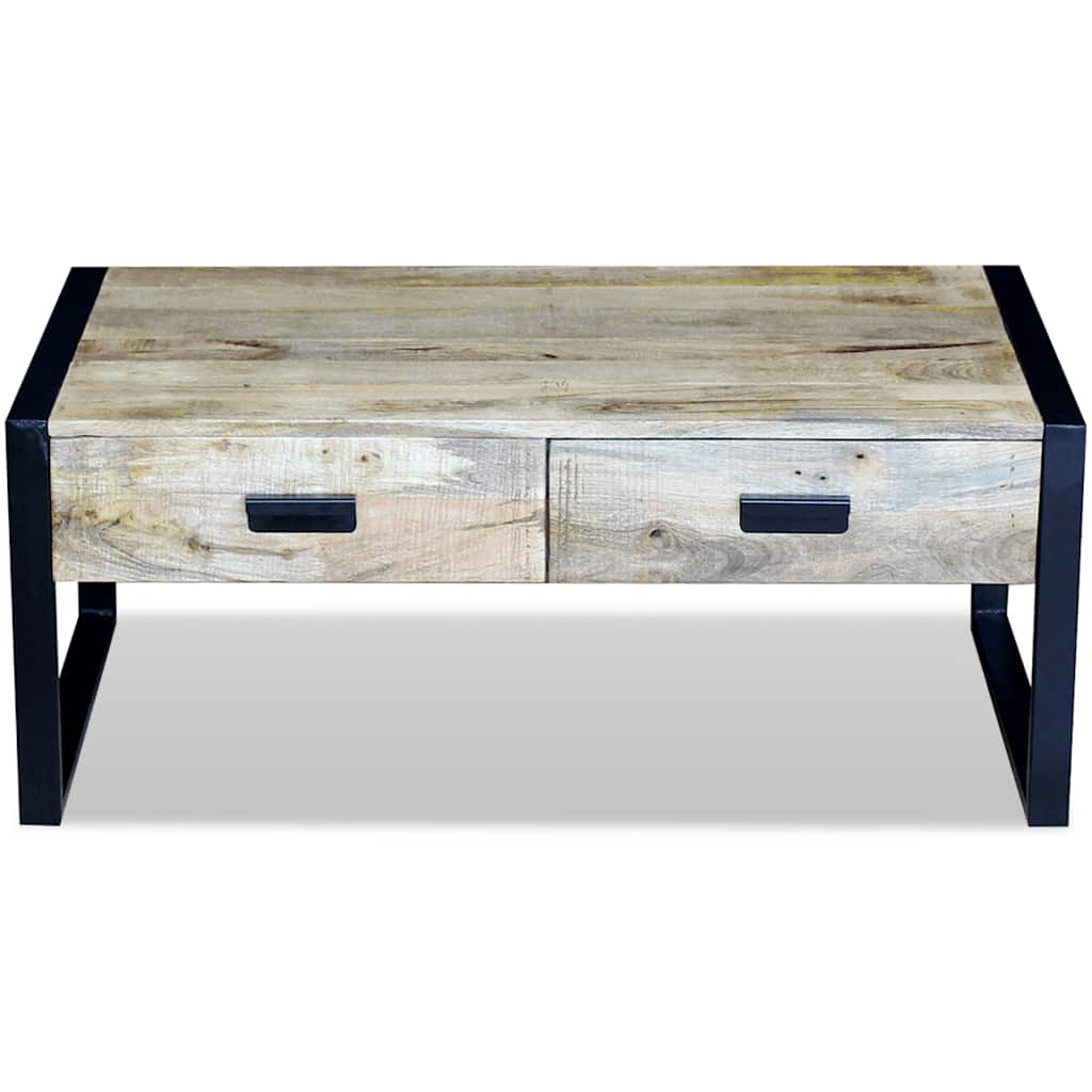 Coffee Table Solid Mango Wood 2 Drawers Living Room Storage 100cm 100 cm