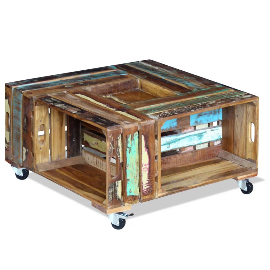 Coffee Table Solid Reclaimed Wood 70X70X35 Cm