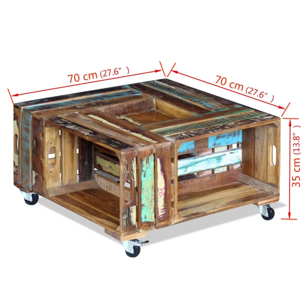 Coffee Table Solid Reclaimed Wood 70X70X35 Cm