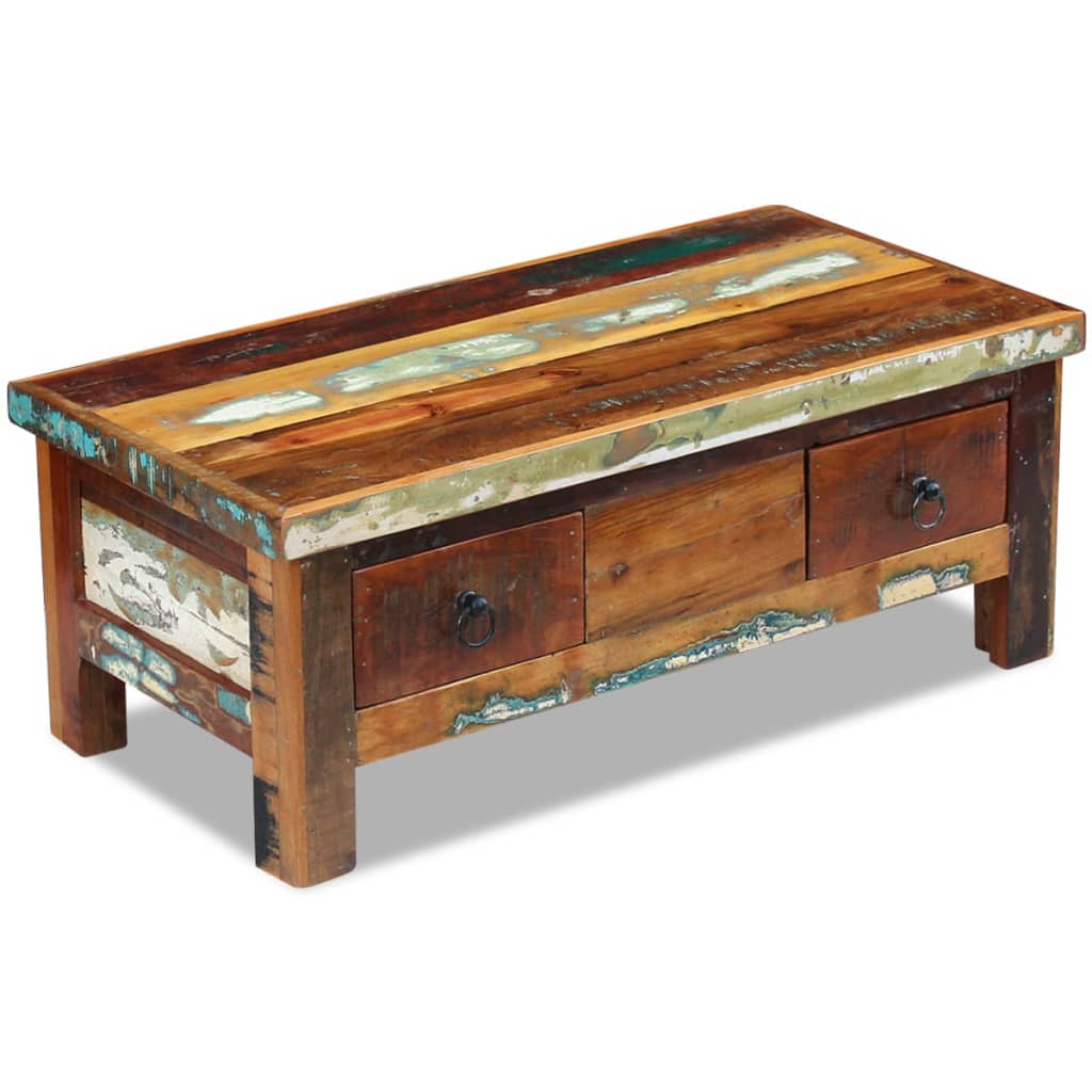 Coffee Table Drawers Solid Reclaimed Wood 90X45X35 Cm