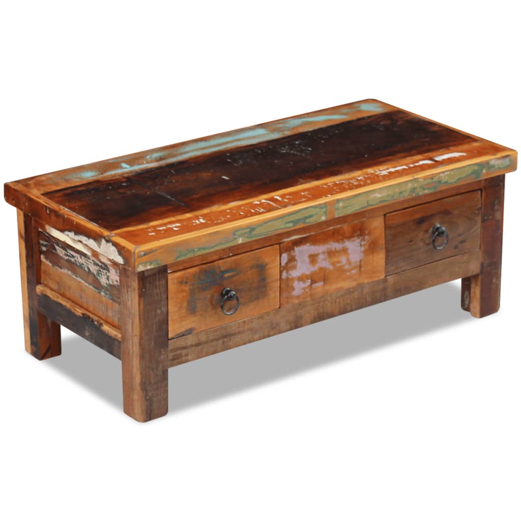 Coffee Table Drawers Solid Reclaimed Wood 90X45X35 Cm