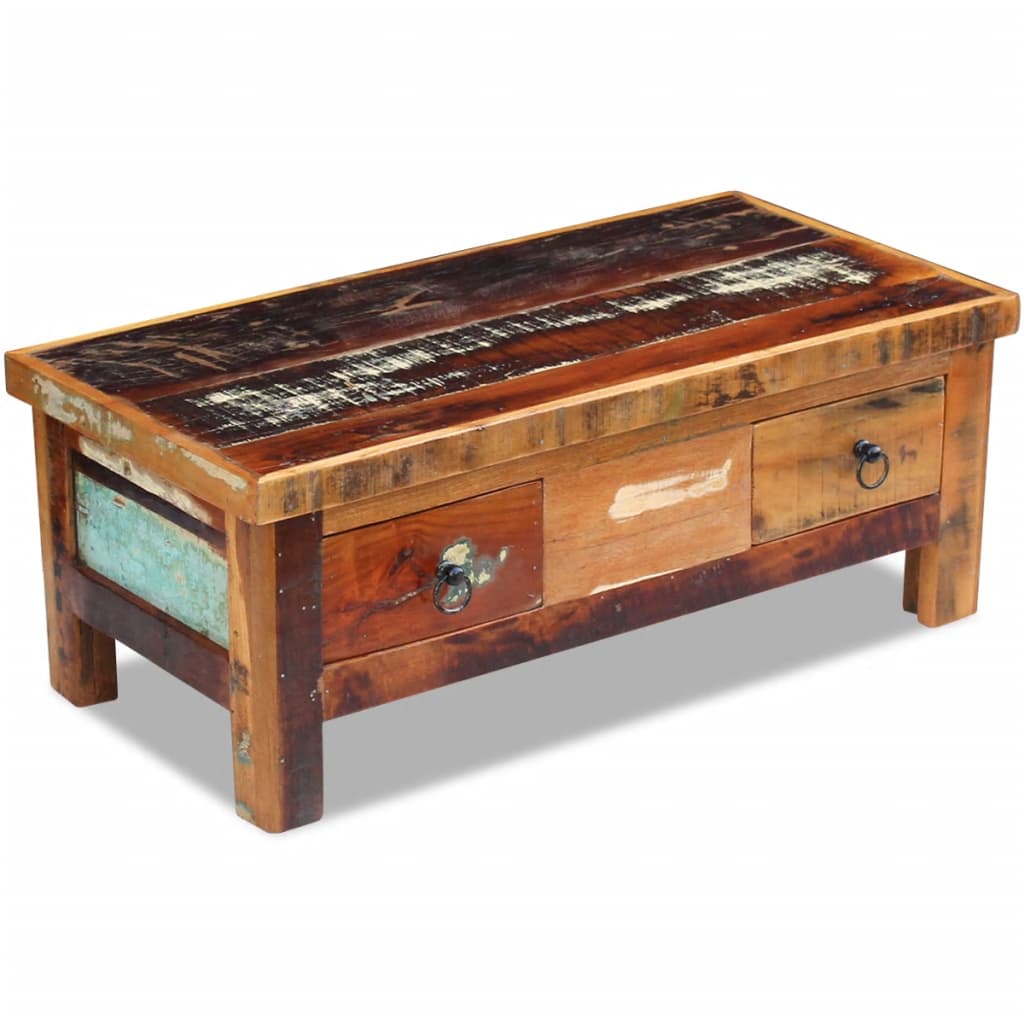 Coffee Table Drawers Solid Reclaimed Wood 90X45X35 Cm