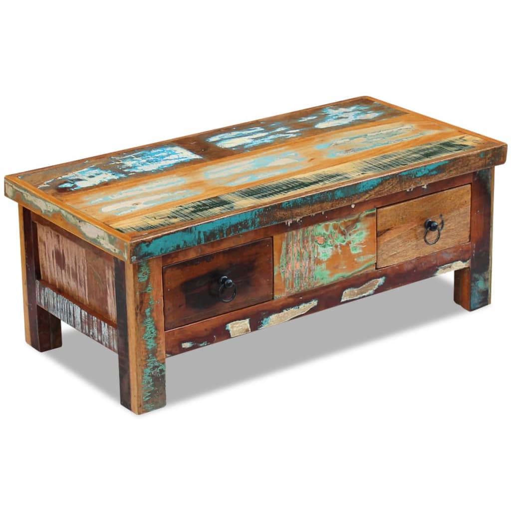 Coffee Table Drawers Solid Reclaimed Wood 90X45X35 Cm
