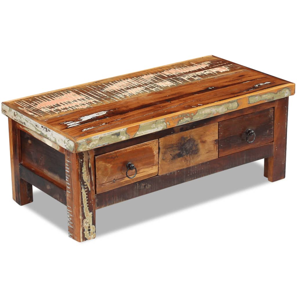 Coffee Table Drawers Solid Reclaimed Wood 90X45X35 Cm