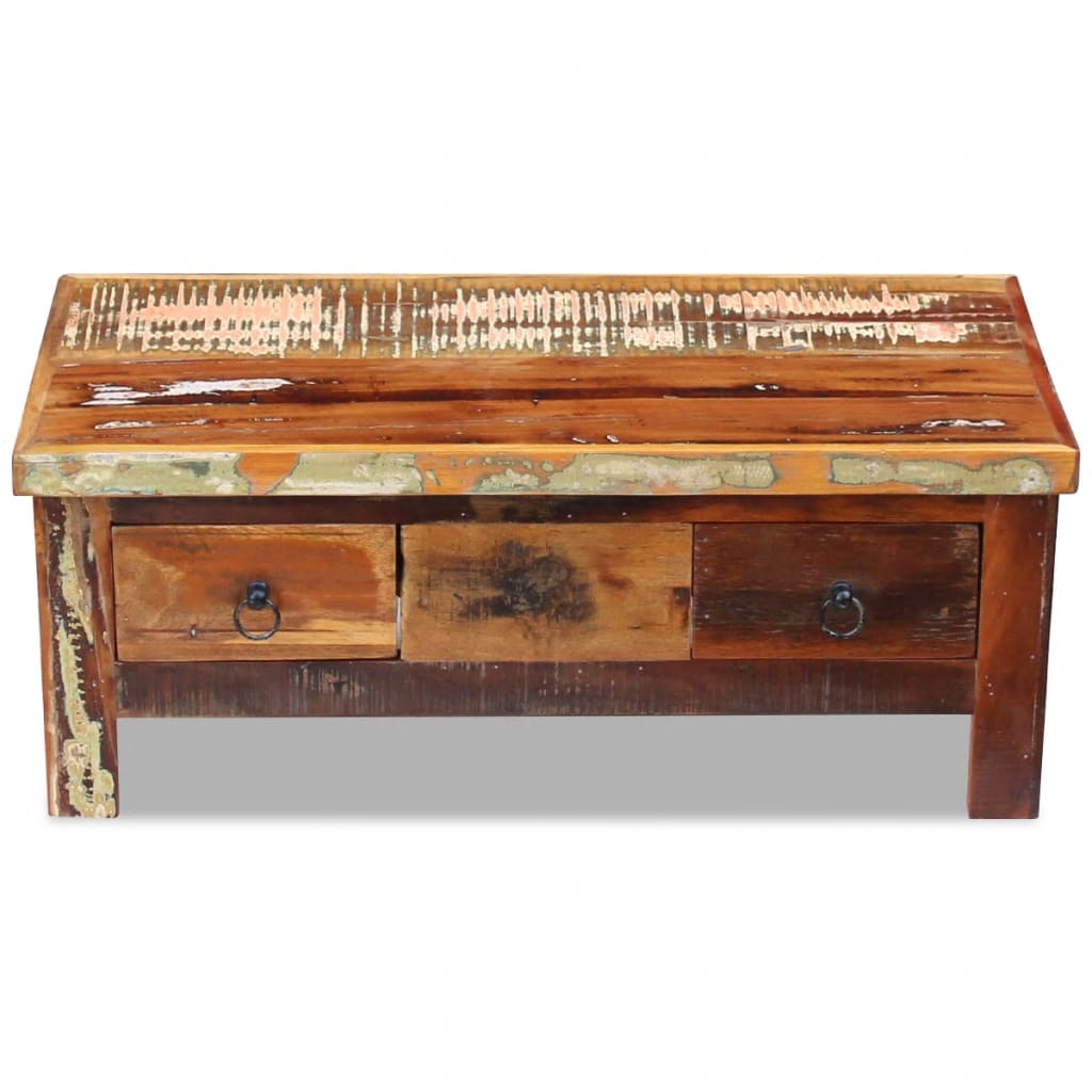 Coffee Table Drawers Solid Reclaimed Wood 90X45X35 Cm