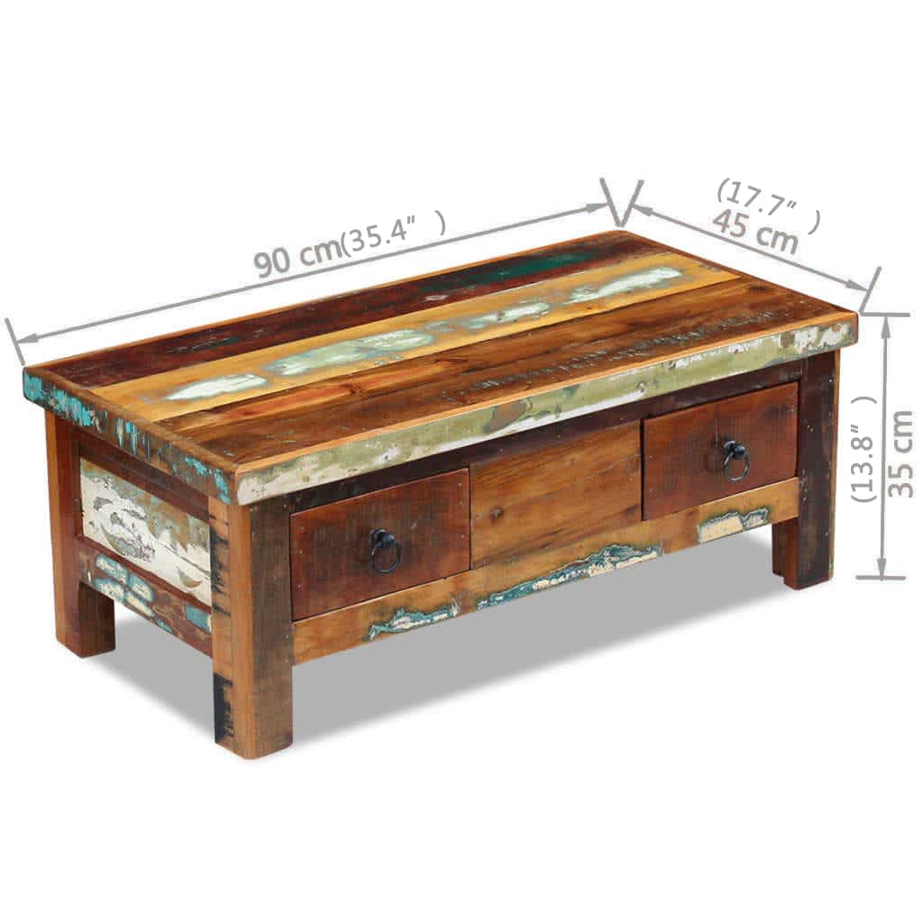 Coffee Table Drawers Solid Reclaimed Wood 90X45X35 Cm