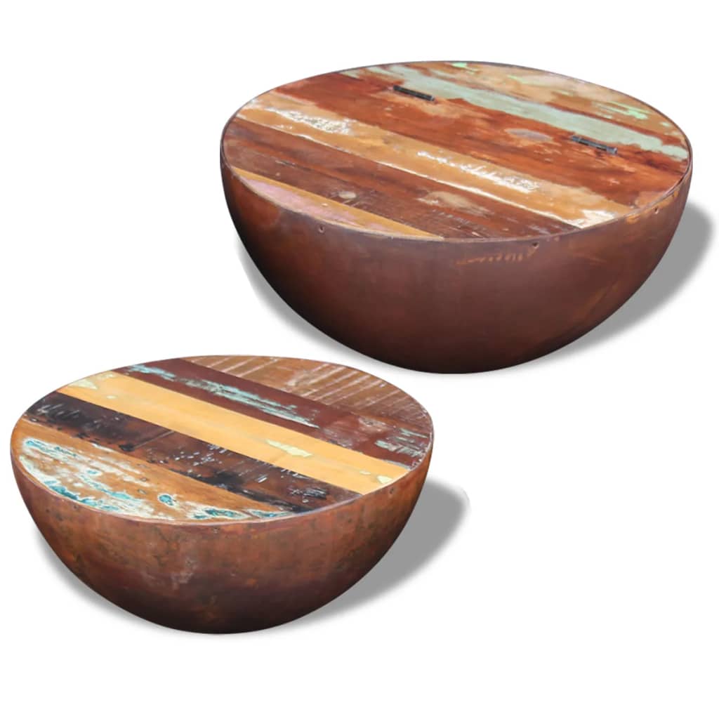 Coffee Table Bowl-Shaped With Steel Base Solid Reclaimed Wood