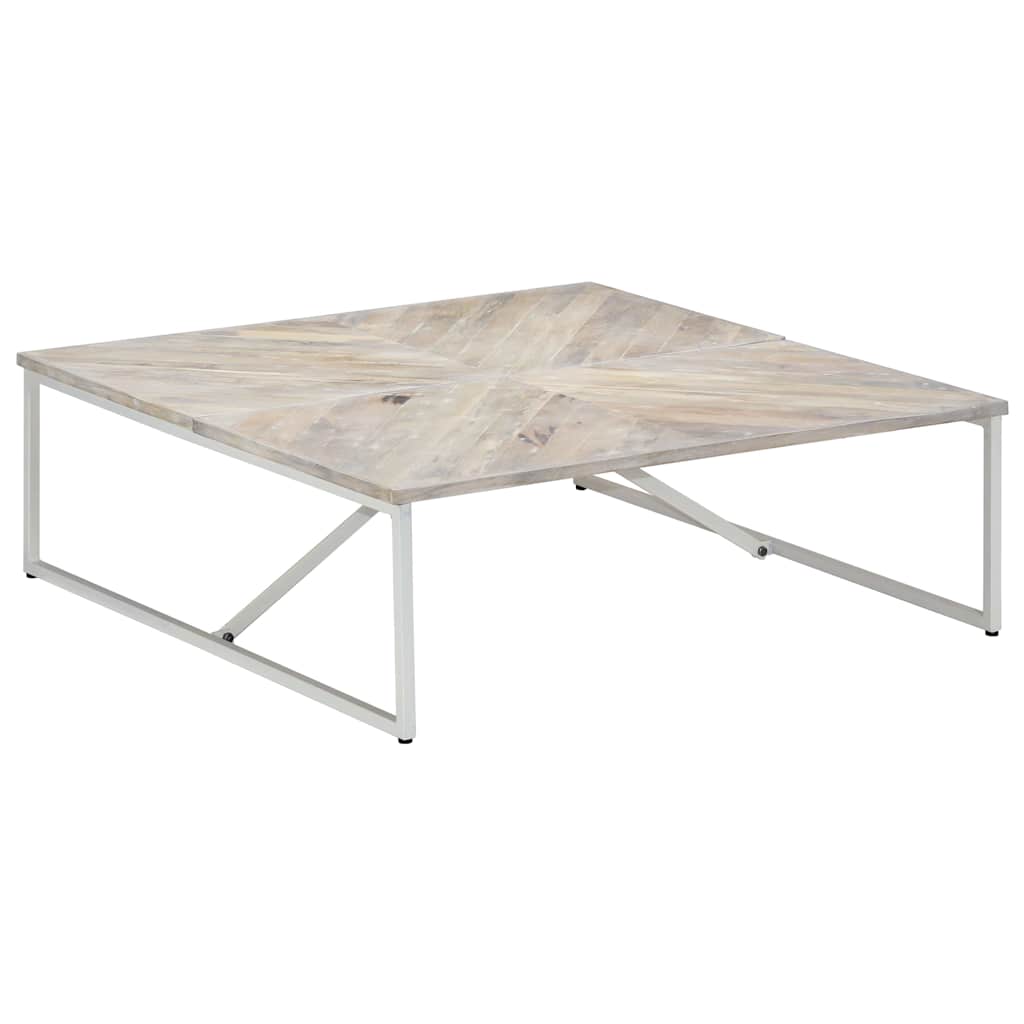 Coffee Table 110X110X36 Cm Solid Acacia Wood white brown Polished 110 cm
