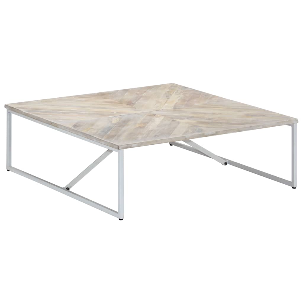 Coffee Table 110X110X36 Cm Solid Acacia Wood White Brown Polished 110 Cm White 1
