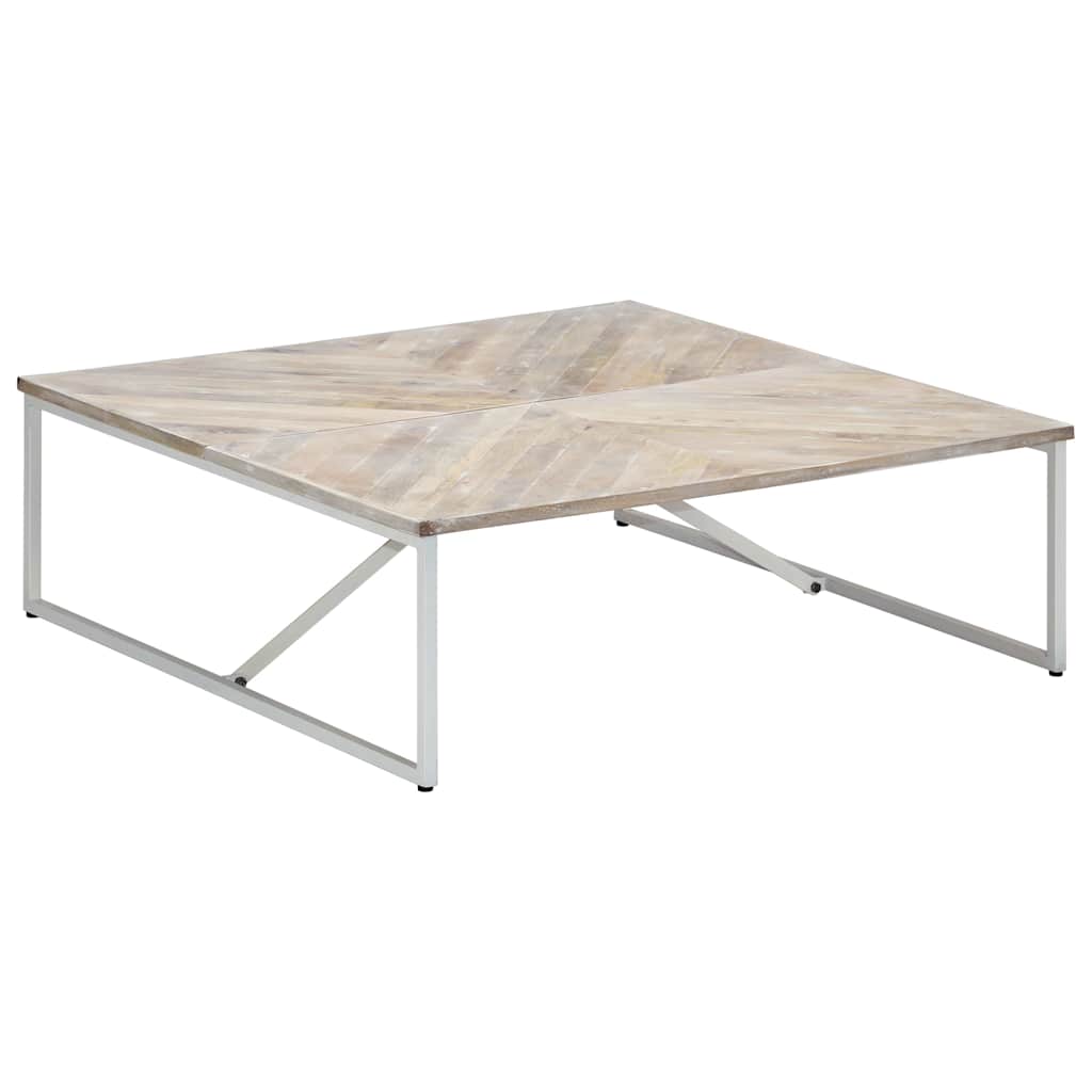 Coffee Table 110X110X36 Cm Solid Acacia Wood White Brown Polished 110 Cm White 1