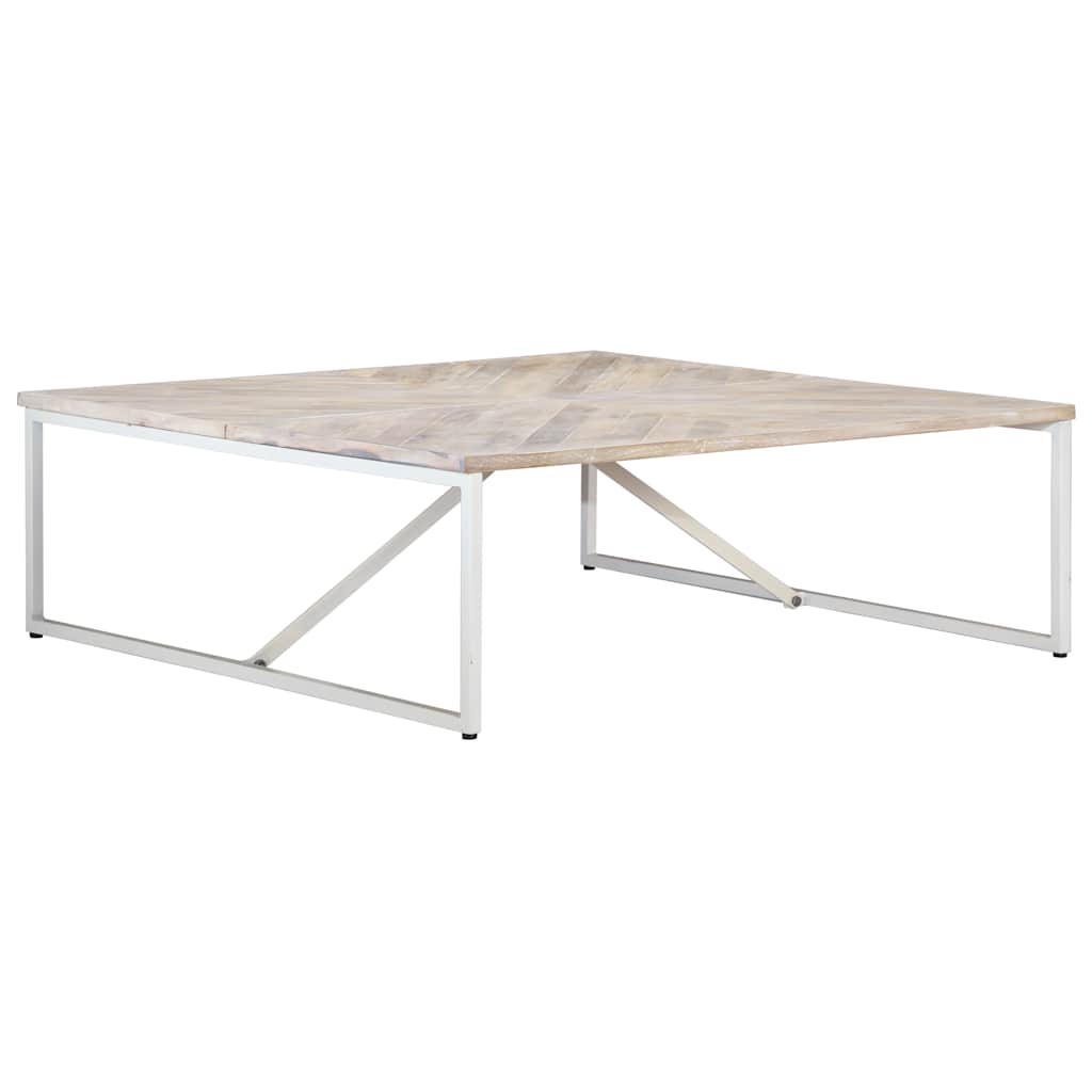 Coffee Table 110X110X36 Cm Solid Acacia Wood White Brown Polished 110 Cm White 1