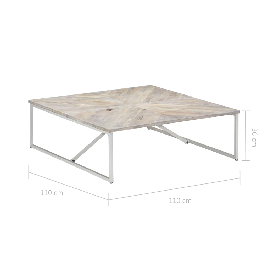 Coffee Table 110X110X36 Cm Solid Acacia Wood White Brown Polished 110 Cm White 1