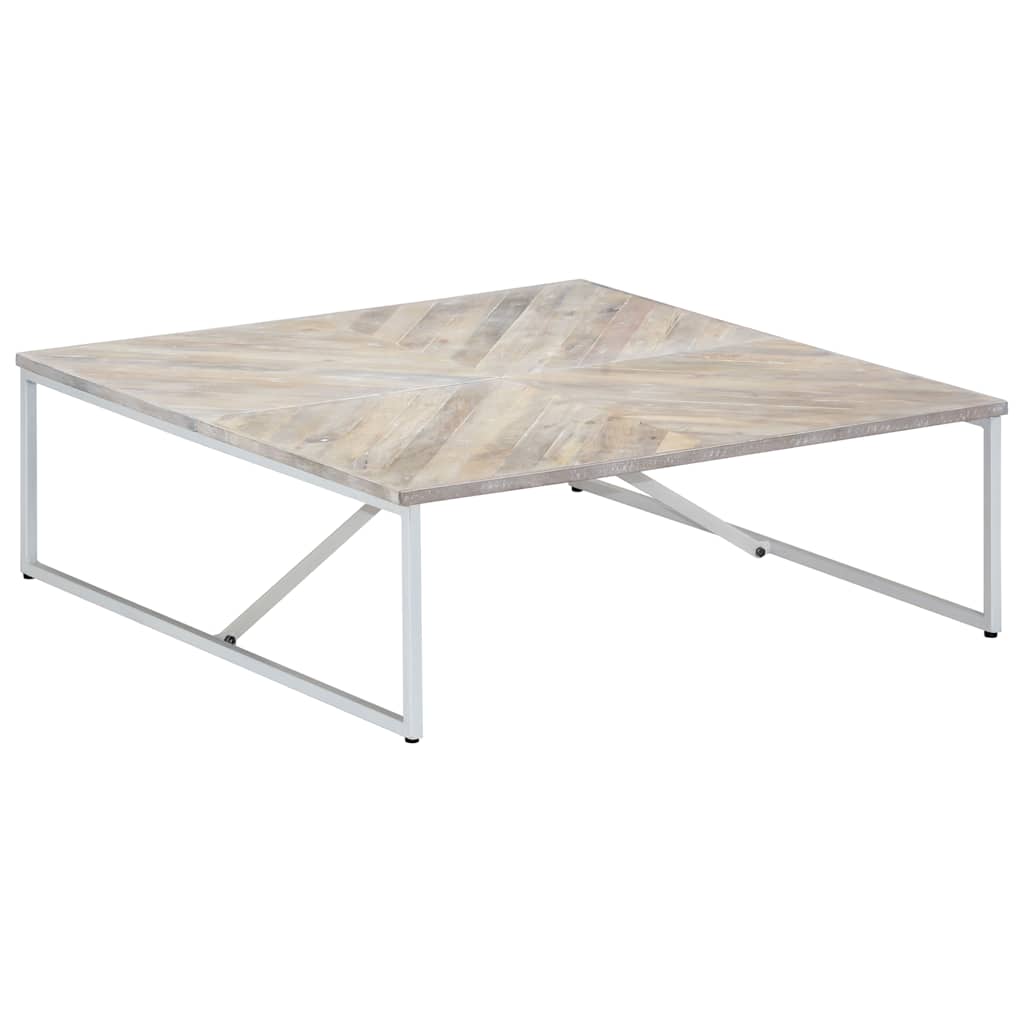 Coffee Table 110X110X36 Cm Solid Acacia Wood White Brown Polished 110 Cm White 1
