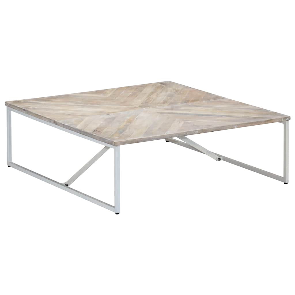 Coffee Table 110X110X36 Cm Solid Acacia Wood White Brown Polished 110 Cm White 1