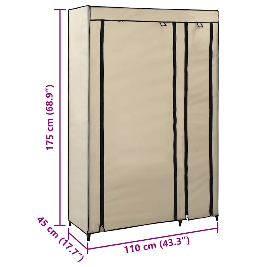 Wardrobe Folding Wardrobes 2 Pcs 110X45X175 Cm Fabric Brown Cream Black Grey LED