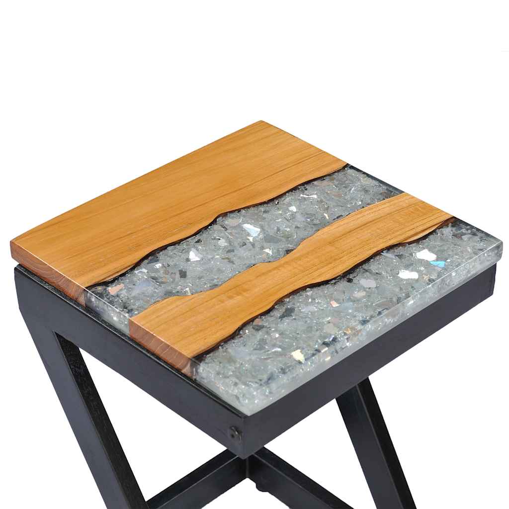 Coffee Table 30X30X50 Cm Solid Teak Wood Polyresin Multicolour 30 cm