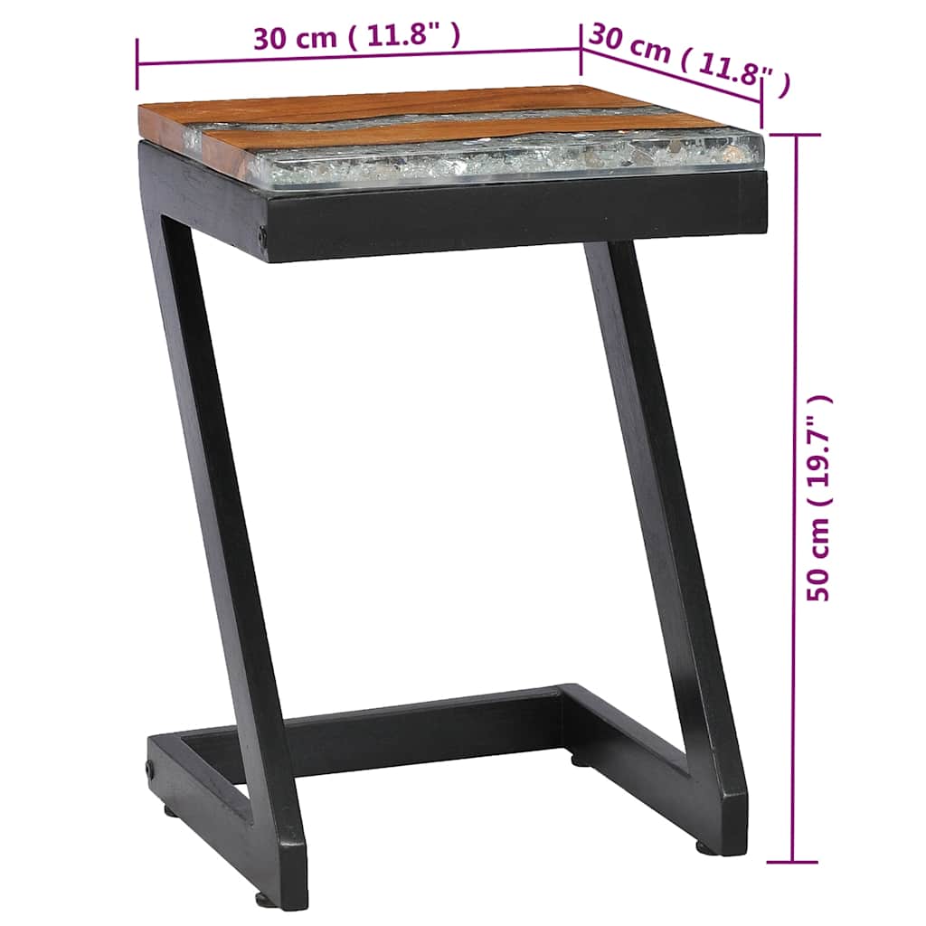 Coffee Table 30X30X50 Cm Solid Teak Wood Polyresin Multicolour 30 cm