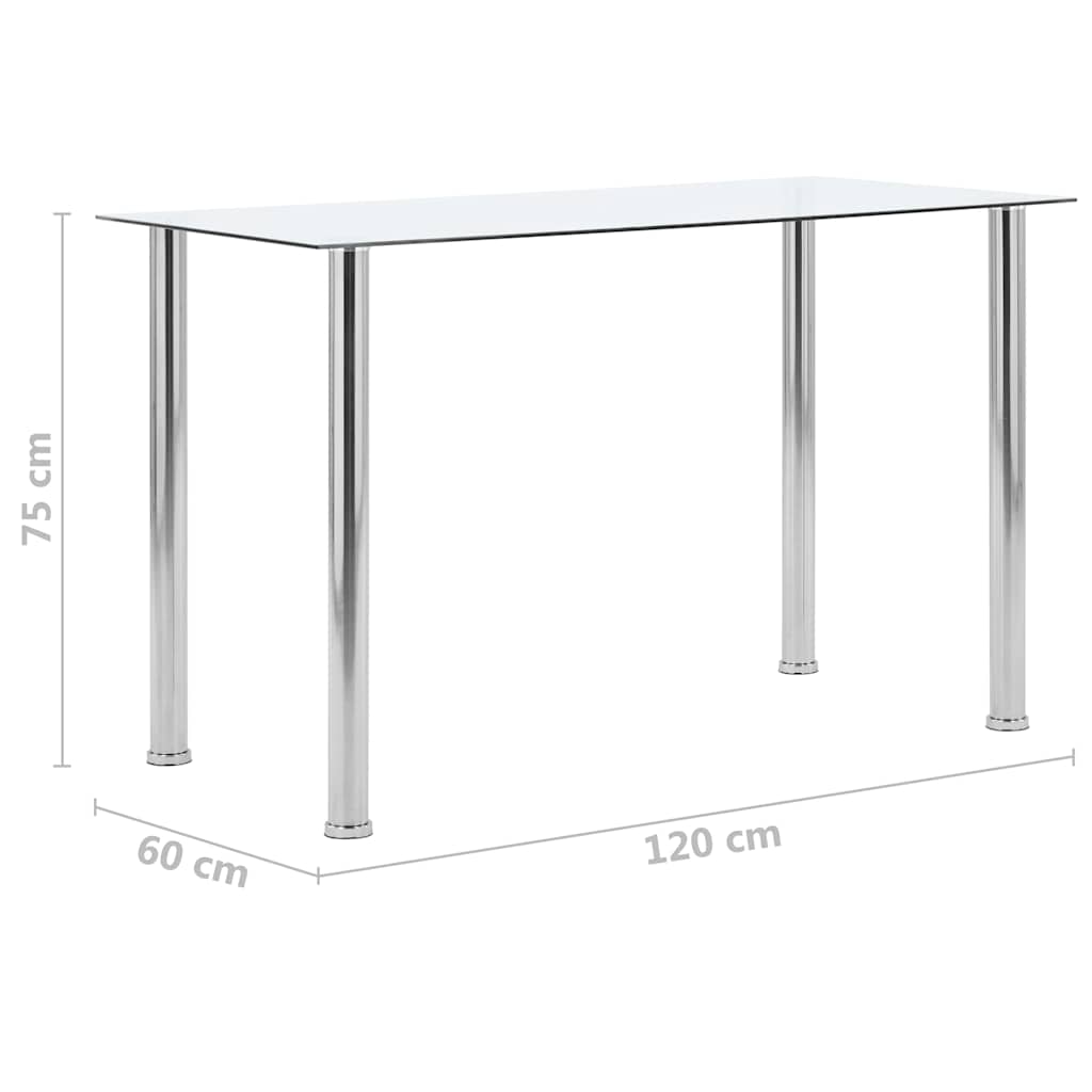 Dining Table Transparent 120X60X75 Cm Tempered Glass stainless steel 120 cm
