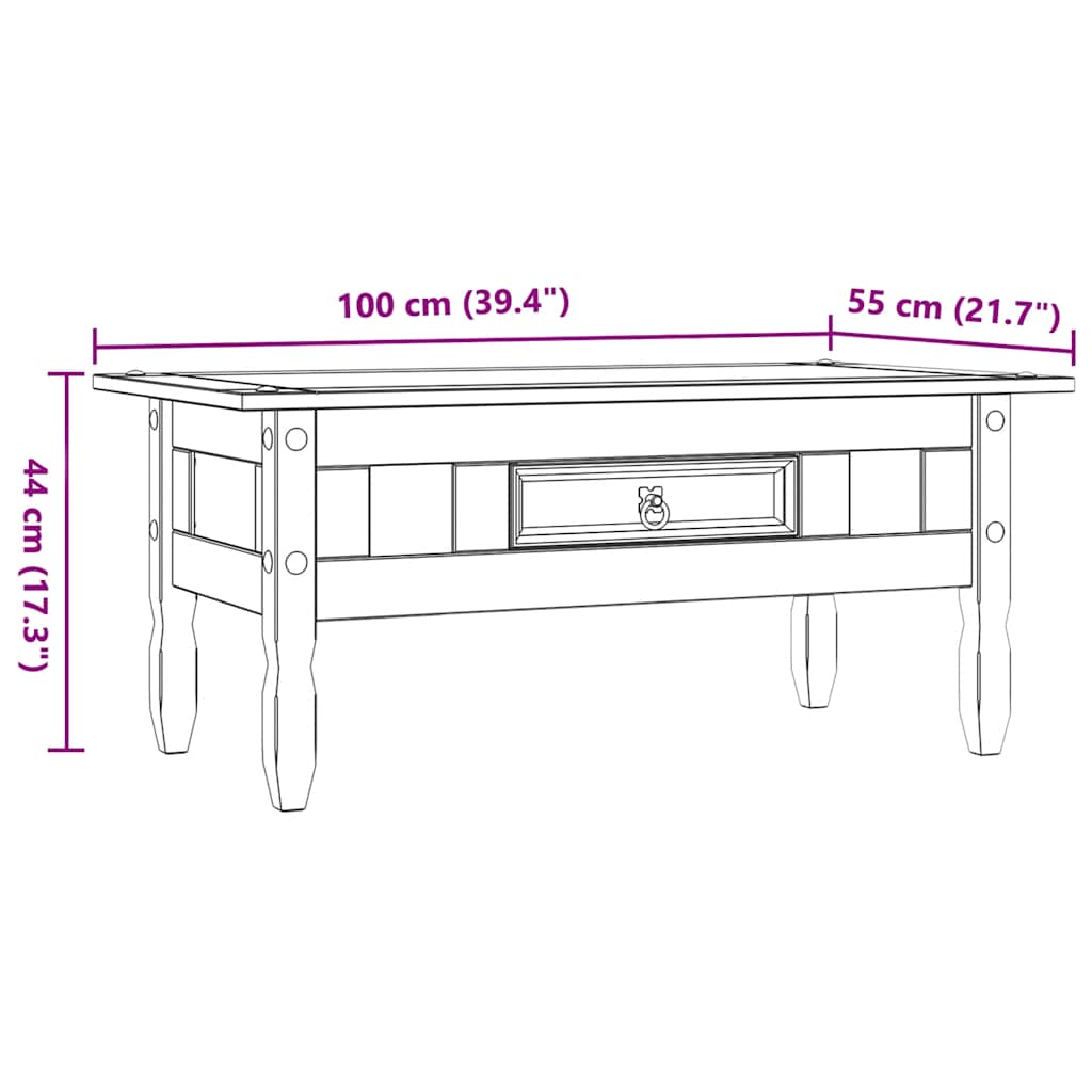 Coffee Table Mexican Pine Corona Range 100X55X44 Cm white brown grey 100 cm